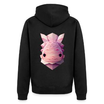 Nettes Axolotl Polygon niedriger Poly Axolotl Gesi - Unisex Premium Bio Zip Hoodie - Schwarz - Hinten - Nico (187cm)