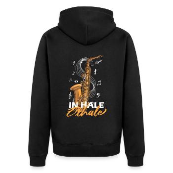Ich bin nicht langweilig Ich bin klassisches Jazzs - Unisex Premium Bio Zip Hoodie - Schwarz - Hinten - Nico (187cm)