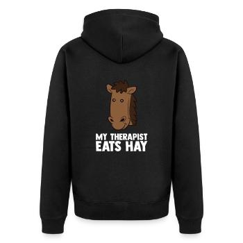 Reiten Pferd Reiterhof Reiterin Geschenk - Unisex Premium Bio Zip Hoodie - Schwarz - Hinten - Nico (187cm)
