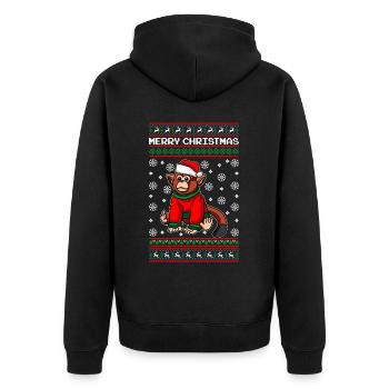 Affe mit Sweater Ugly Christmas - Unisex Premium Bio Zip Hoodie - Schwarz - Hinten - Nico (187cm)