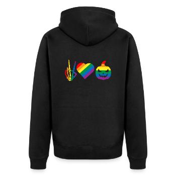 Peace Love Pride Gay Pride Halloween Skeleton - Unisex Premium Bio Zip Hoodie - Schwarz - Hinten - Nico (187cm)