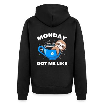 Coffee Sloth Funny Lazy Coffee Drinker - Unisex Premium Organic Zip Hoodie - black - Back - Nico (187cm)
