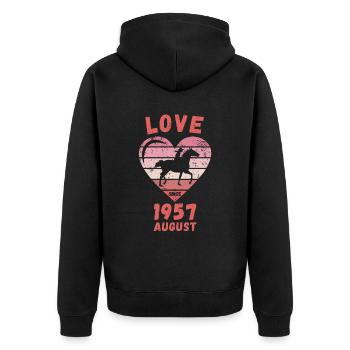 Love Horse Riding Birthday August 1957 - Unisex Premium Organic Zip Hoodie - black - Back - Nico (187cm)