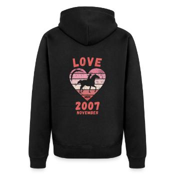 Love Pferde Reiten Geburtstag November 2007 - Unisex Premium Bio Zip Hoodie - Schwarz - Hinten - Nico (187cm)