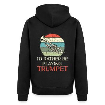 Trumpet Player Vintage Retro I'd - Unisex Premium Bio Zip Hoodie - Schwarz - Hinten - Nico (187cm)
