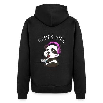 Gamer Girl Funny Gaming Panda Gaming Girl - Unisex Premium Organic Zip Hoodie - black - Back - Nico (187cm)