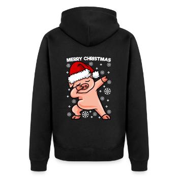 Dabbing Schwein Merry Christmas - Unisex Premium Bio Zip Hoodie - Schwarz - Hinten - Nico (187cm)