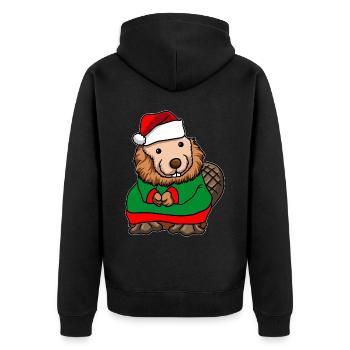 Bieber with Christmas Sweater - Unisex Premium Organic Zip Hoodie - black - Back - Nico (187cm)