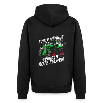 Echte Männer fahren rote Felgen Landwirt Traktor G - Unisex Premium Bio Zip Hoodie - Schwarz - Hinten - Nico (187cm)