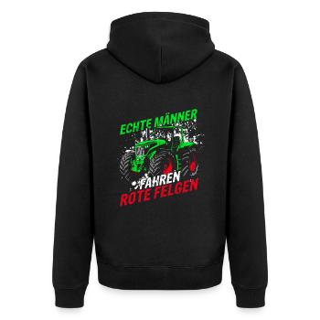 Echte Männer fahren rote Felgen Landwirt Traktor - Unisex Premium Bio Zip Hoodie - Schwarz - Hinten - Nico (187cm)