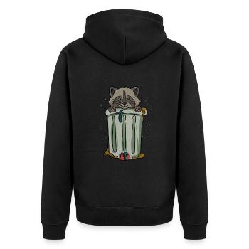 In einer Mülltonne Waschbär - Unisex Premium Bio Zip Hoodie - Schwarz - Hinten - Nico (187cm)
