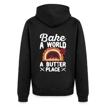 Lustiger Brotbacken-Bäcker - Unisex Premium Bio Zip Hoodie - Schwarz - Hinten - Nico (187cm)