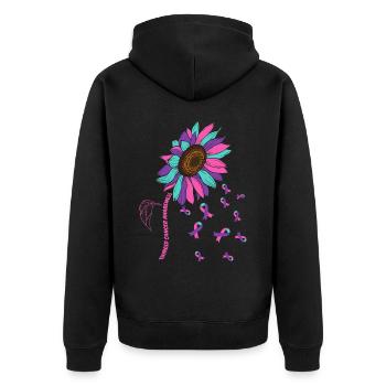 Thyriod Cancer Awareness Sonnenblume - Unisex Premium Bio Zip Hoodie - Schwarz - Hinten - Nico (187cm)