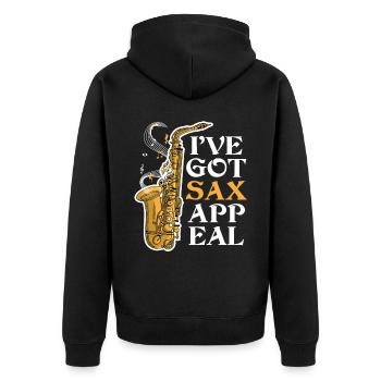 Ich habe SAX Appeal Lustige Saxophonmusik - Unisex Premium Bio Zip Hoodie - Schwarz - Hinten - Nico (187cm)