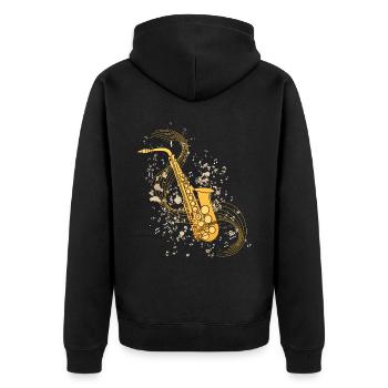 Saxophon Musical Notes Musiksaxophonist - Unisex Premium Bio Zip Hoodie - Schwarz - Hinten - Nico (187cm)