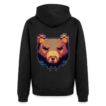 Bear Head Pixel Art 8 -Bit -Retro -Videospiel - Unisex Premium Bio Zip Hoodie - Schwarz - Hinten - Nico (187cm)