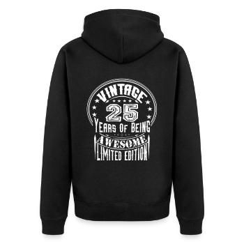 Vintage 25 Years Of Being Awesome Limited Edition - Unisex Premium Bio Zip Hoodie - Schwarz - Hinten - Nico (187cm)