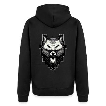 Wolf Head Pixel Art 8 -Bit -Retro -Videospiel - Unisex Premium Bio Zip Hoodie - Schwarz - Hinten - Nico (187cm)