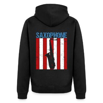 Amerikanische Flagge Vintage Saxophon Jazz Player - Unisex Premium Bio Zip Hoodie - Schwarz - Hinten - Nico (187cm)