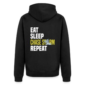 Essen Schlafen Sturmjagen Wiederholen - Unisex Premium Bio Zip Hoodie - Schwarz - Hinten - Nico (187cm)