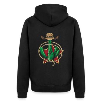Western Kaktus - Unisex Premium Bio Zip Hoodie - Schwarz - Hinten - Nico (187cm)