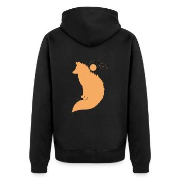 Fuchs vor Mond Rotfuchs Wildtier - Unisex Premium Bio Zip Hoodie - Schwarz - Hinten - Nico (187cm)