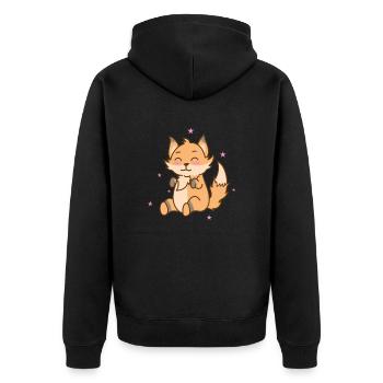Fuchs freut sich mit geschlossenen Augen - Unisex Premium Bio Zip Hoodie - Schwarz - Hinten - Nico (187cm)