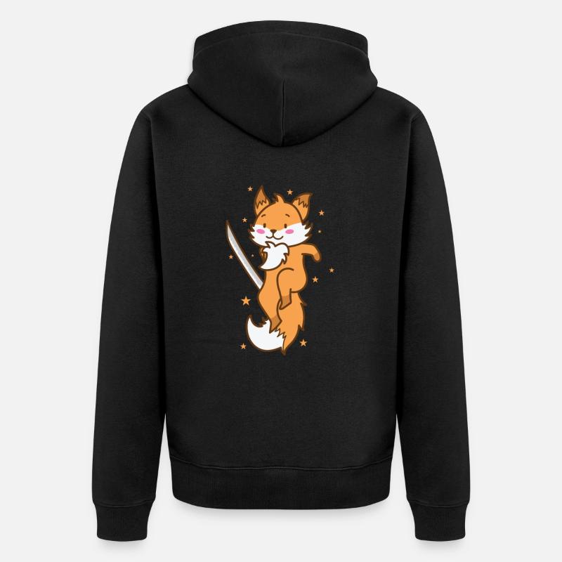 Renard à l’épée Drôle d’animal renard roux - Veste à capuche bio Premium Unisexe - noir