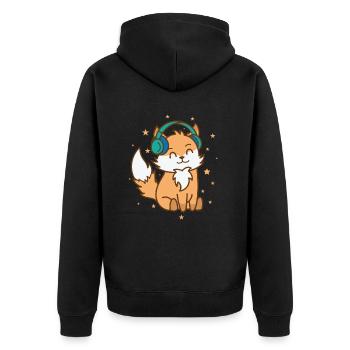 Fuchs hört Musik Natur Tier Zoo Umwelt - Unisex Premium Bio Zip Hoodie - Schwarz - Hinten - Nico (187cm)