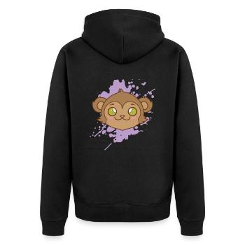 Affe im japanischen Kawaii Stil Tier - Unisex Premium Bio Zip Hoodie - Schwarz - Hinten - Nico (187cm)