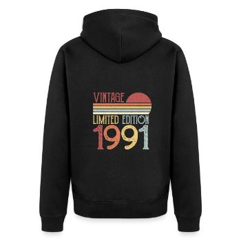 1991 Limited Edition - Unisex Premium Bio Zip Hoodie - Schwarz - Hinten - Nico (187cm)