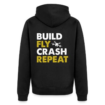 Drone Pilot Build Fly Crash Repeat Quadcopter Raci - Veste à capuche bio Premium Unisexe - noir - Dos - Nico (187cm)