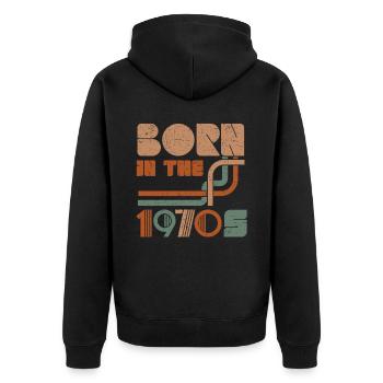 Geboren in der 1970 Vintage Seventies Party 1970er Jahre - Unisex Premium Bio Zip Hoodie - Schwarz - Hinten - Nico (187cm)