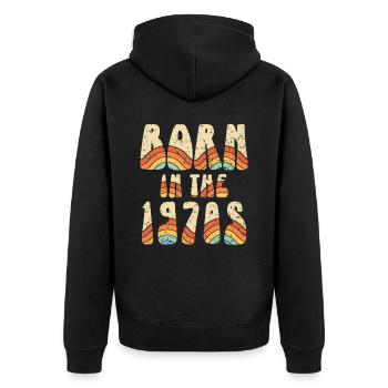 Geboren in der 1970 Vintage Seventies Party 1970er Jahre - Unisex Premium Bio Zip Hoodie - Schwarz - Hinten - Nico (187cm)