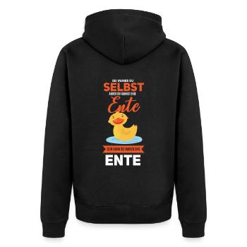 Lustiges Enten Menschen Spruch Design - Unisex Premium Bio Zip Hoodie - Schwarz - Hinten - Nico (187cm)