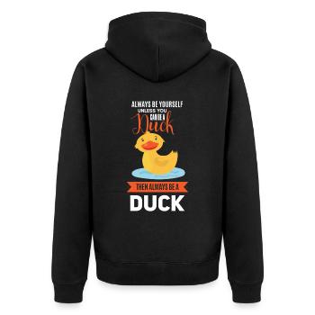 Lustiges Enten Menschen Spruch Design - Unisex Premium Bio Zip Hoodie - Schwarz - Hinten - Nico (187cm)
