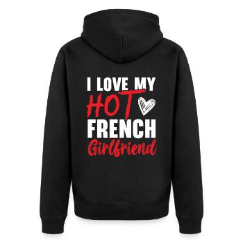 Ich liebe meinen heißen französischen Freund Valentinstag - Unisex Premium Bio Zip Hoodie - Schwarz - Hinten - Nico (187cm)