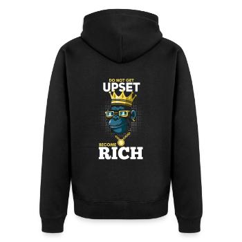 Do not get upset become rich - Unisex Premium Bio Zip Hoodie - Schwarz - Hinten - Nico (187cm)