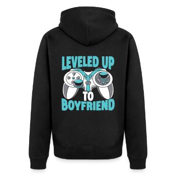 Leveled Up To Boyfriend Couple Valentinstag - Unisex Premium Bio Zip Hoodie - Schwarz - Hinten - Nico (187cm)