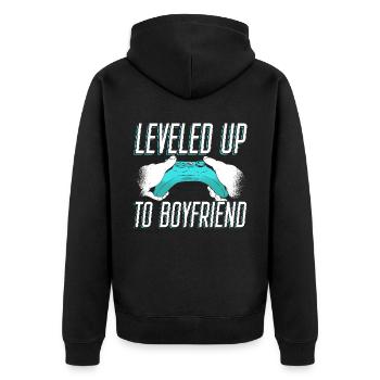Leveled Up To Boyfriend Couple Valentinstag - Unisex Premium Bio Zip Hoodie - Schwarz - Hinten - Nico (187cm)
