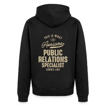 Toller Job als PR-Spezialist - Unisex Premium Bio Zip Hoodie - Schwarz - Hinten - Nico (187cm)