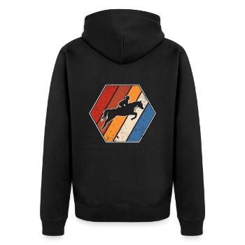 Pferd Retro - Unisex Premium Bio Zip Hoodie - Schwarz - Hinten - Nico (187cm)