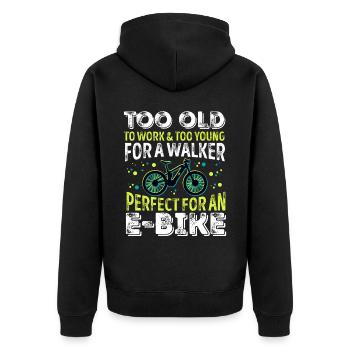 Perfect for an Ebike Funny Electric Bicycle Gift - Unisex Premium Organic Zip Hoodie - black - Back - Nico (187cm)