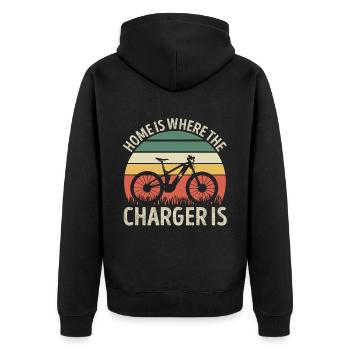 La maison est l’endroit où le chargeur est drôle Ebike Sunset - Veste à capuche bio Premium Unisexe - noir - Dos - Nico (187cm)