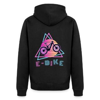EBike Retro 80s Sunset Electric Bike - Unisex Premium Organic Zip Hoodie - black - Back - Nico (187cm)