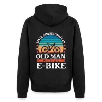Vieil homme avec un cadeau Ebike Funny Ebiker - Veste à capuche bio Premium Unisexe - noir - Dos - Nico (187cm)
