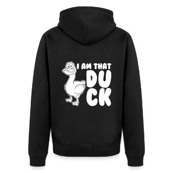 I Am That Duck Duck Bird - Unisex Premium Organic Zip Hoodie - black - Back - Nico (187cm)