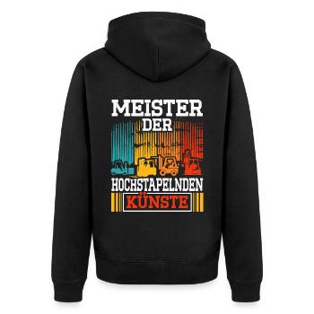 Lagerist Gabelstapler Lagerarbeiter - Unisex Premium Bio Zip Hoodie - Schwarz - Hinten - Nico (187cm)