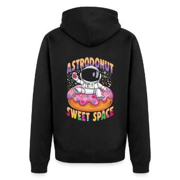 Astrondonut Sweet Space für einen Astronauten mit - Unisex Premium Bio Zip Hoodie - Schwarz - Hinten - Nico (187cm)