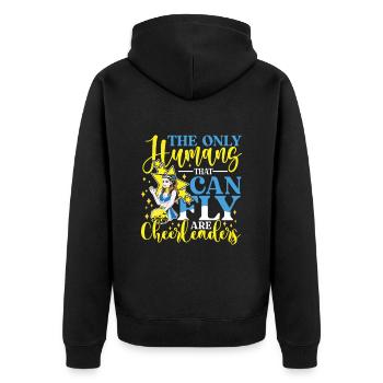 THE ONLY HUMANS THAT CAN FLY ARE CHEERLEADERS - Unisex Premium Bio Zip Hoodie - Schwarz - Hinten - Nico (187cm)